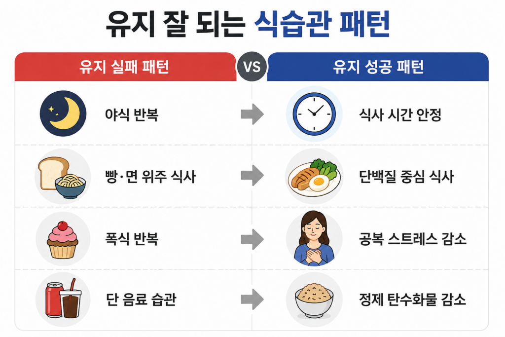 마운자로 중단 후 유지 식습관 비교