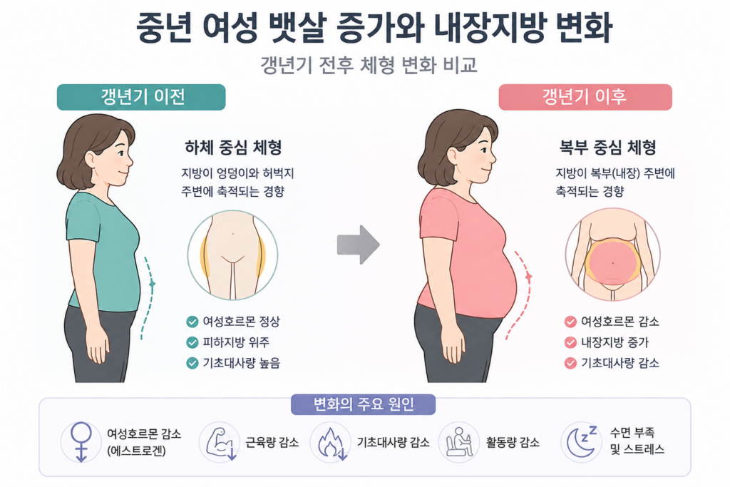 중년 여성 뱃살 증가와 내장지방 변화