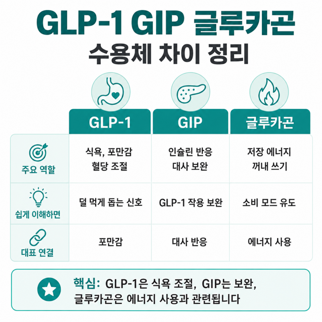 GLP-1 GIP 글루카곤 수용체 차이 정리
