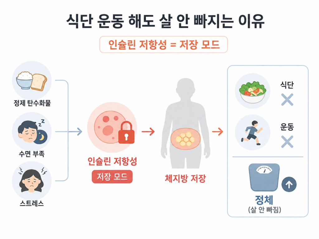 식단 운동 해도 살 안 빠지는 이유 인슐린 저항성 저장 모드