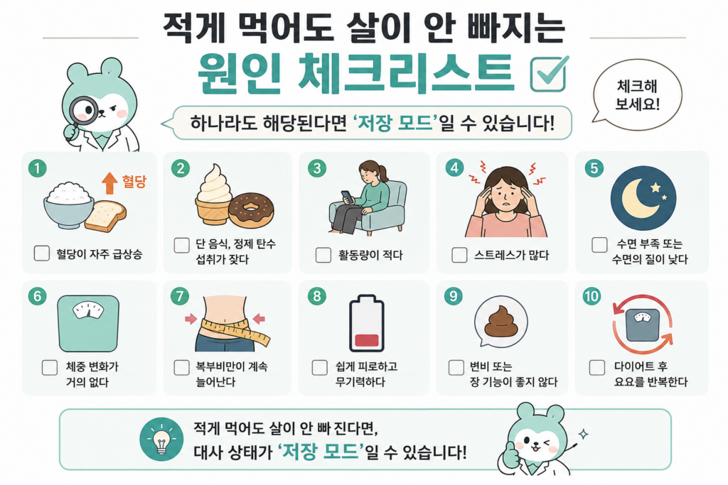 적게 먹어도 살이 안 빠지는 원인 체크리스트