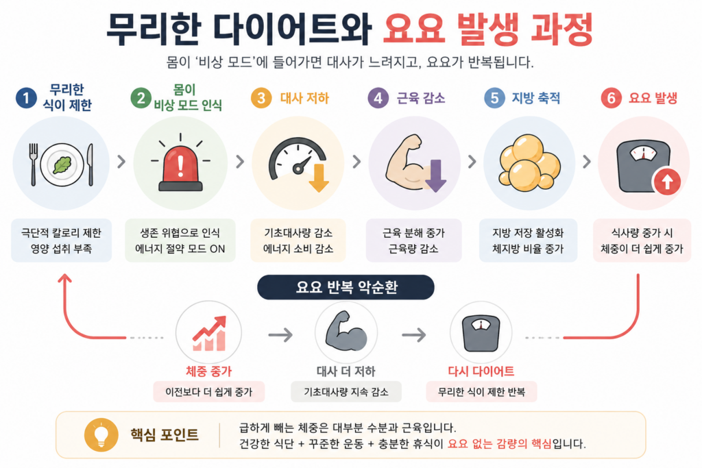 무리한 다이어트와 요요 발생 과정