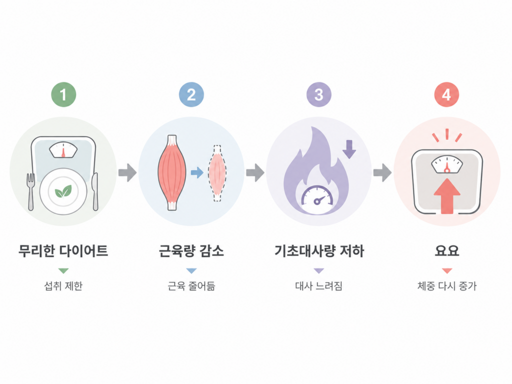 무리한 다이어트 요요 과정 근육량 감소 기초대사량 저하