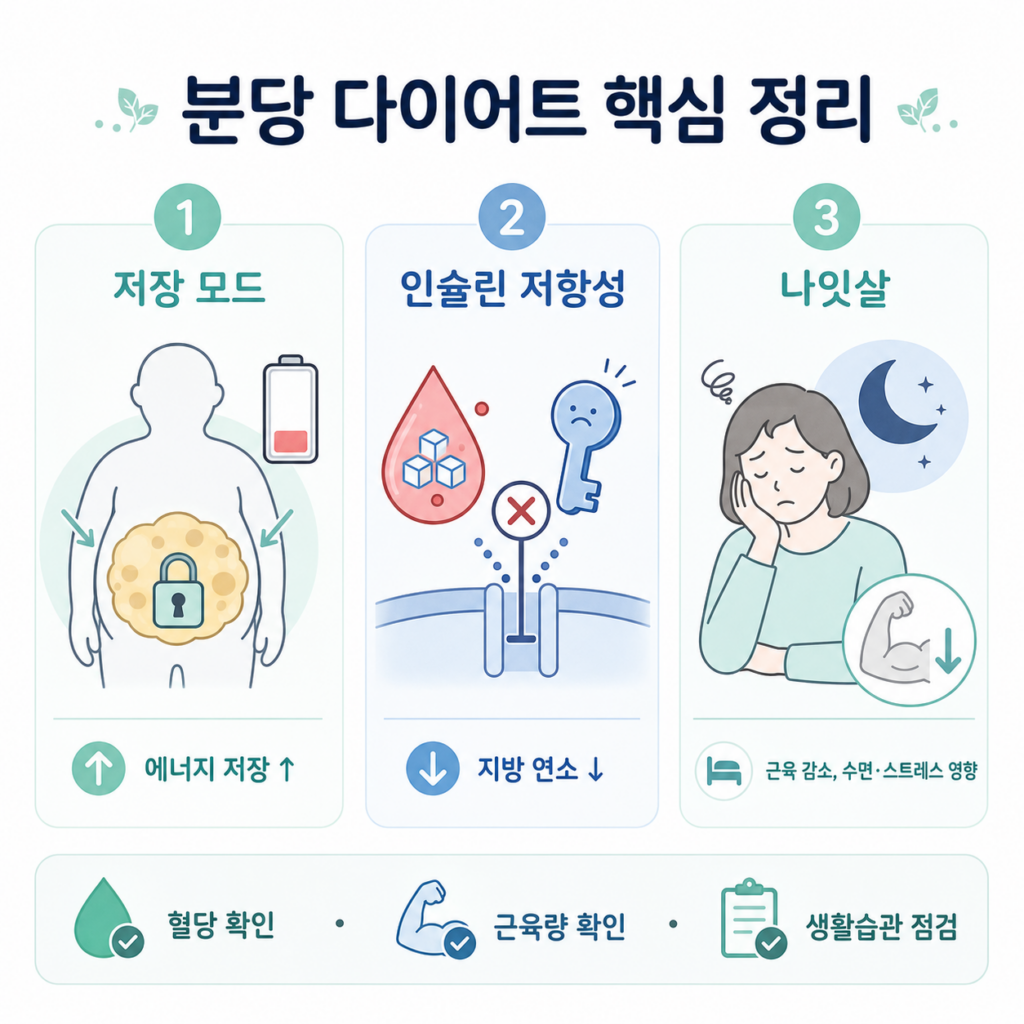 분당 다이어트 저장 모드 인슐린 저항성 나잇살 핵심 정리