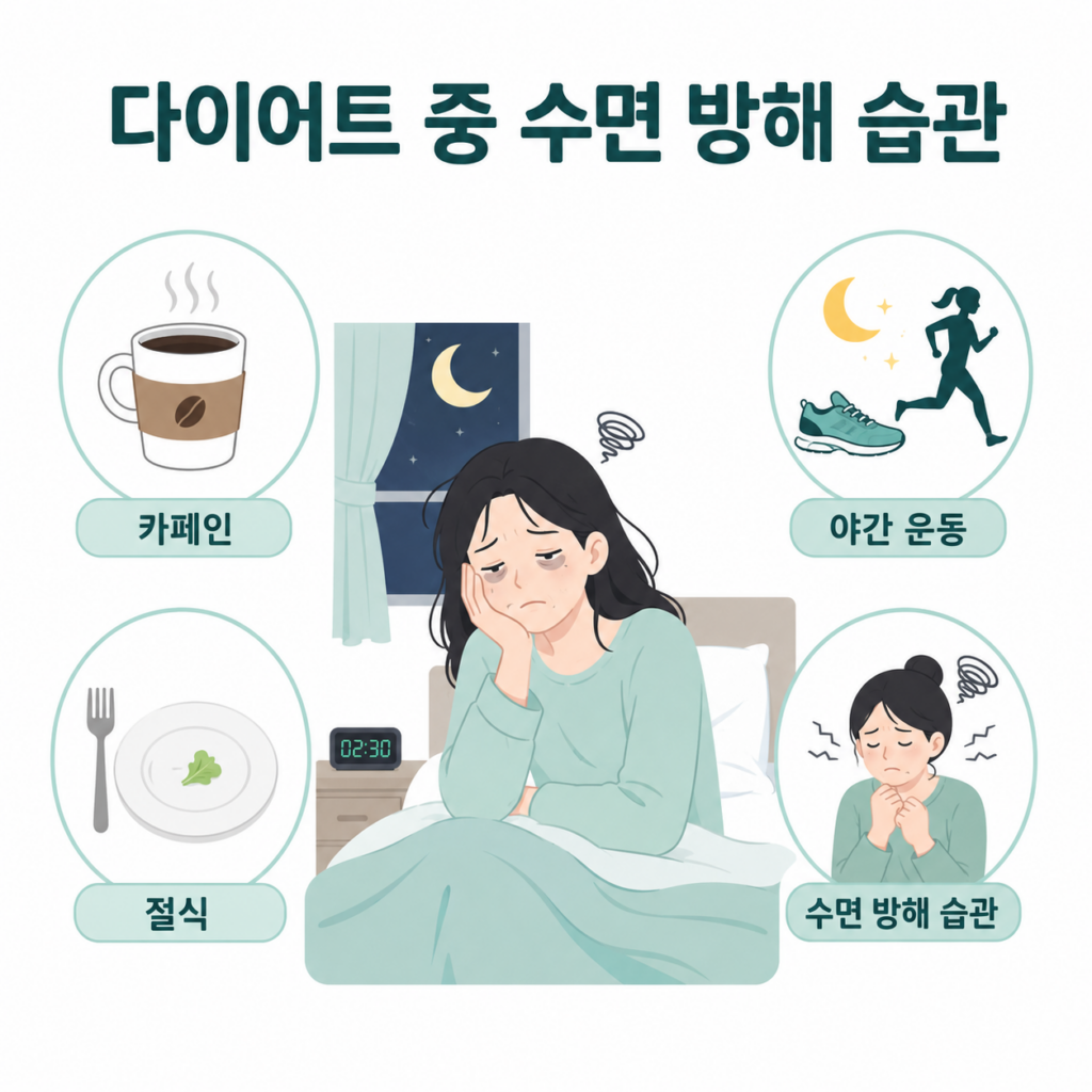 다이어트 부작용 수면 방해 습관 카페인 야간 운동 절식