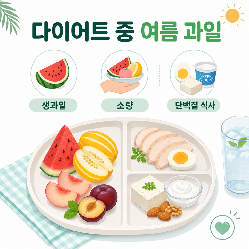 다이어트 중 여름 과일 생과일 소량 단백질 식사