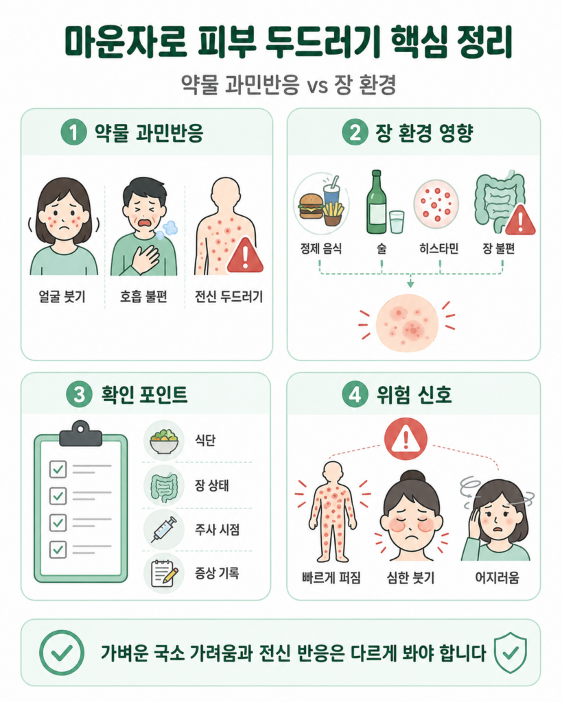 마운자로 피부 두드러기 약물 과민반응 장 환경 핵심 정리