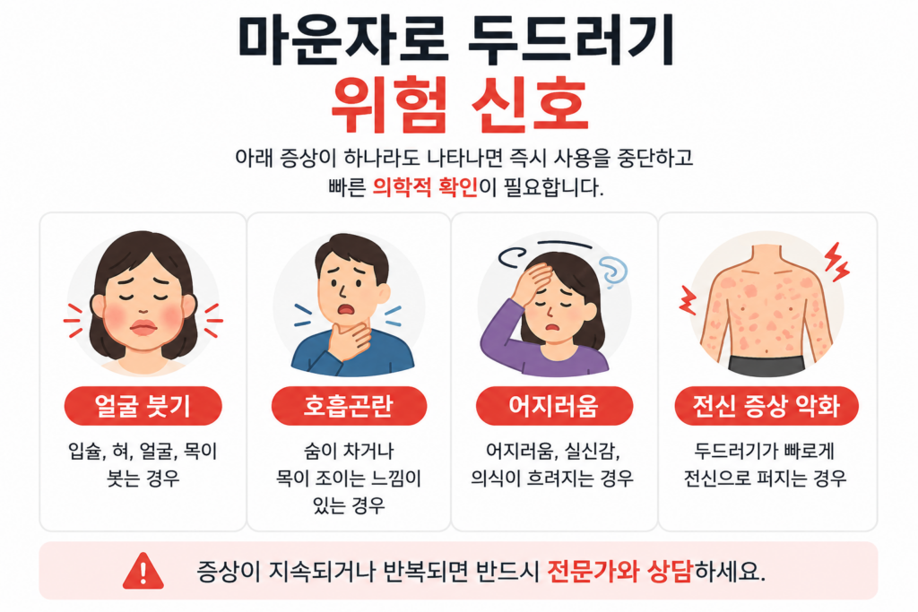 마운자로 두드러기 위험 신호 얼굴 붓기 호흡곤란 어지러움