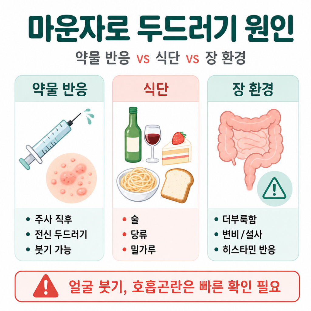 마운자로 두드러기 약물 반응 식단 장 환경 원인