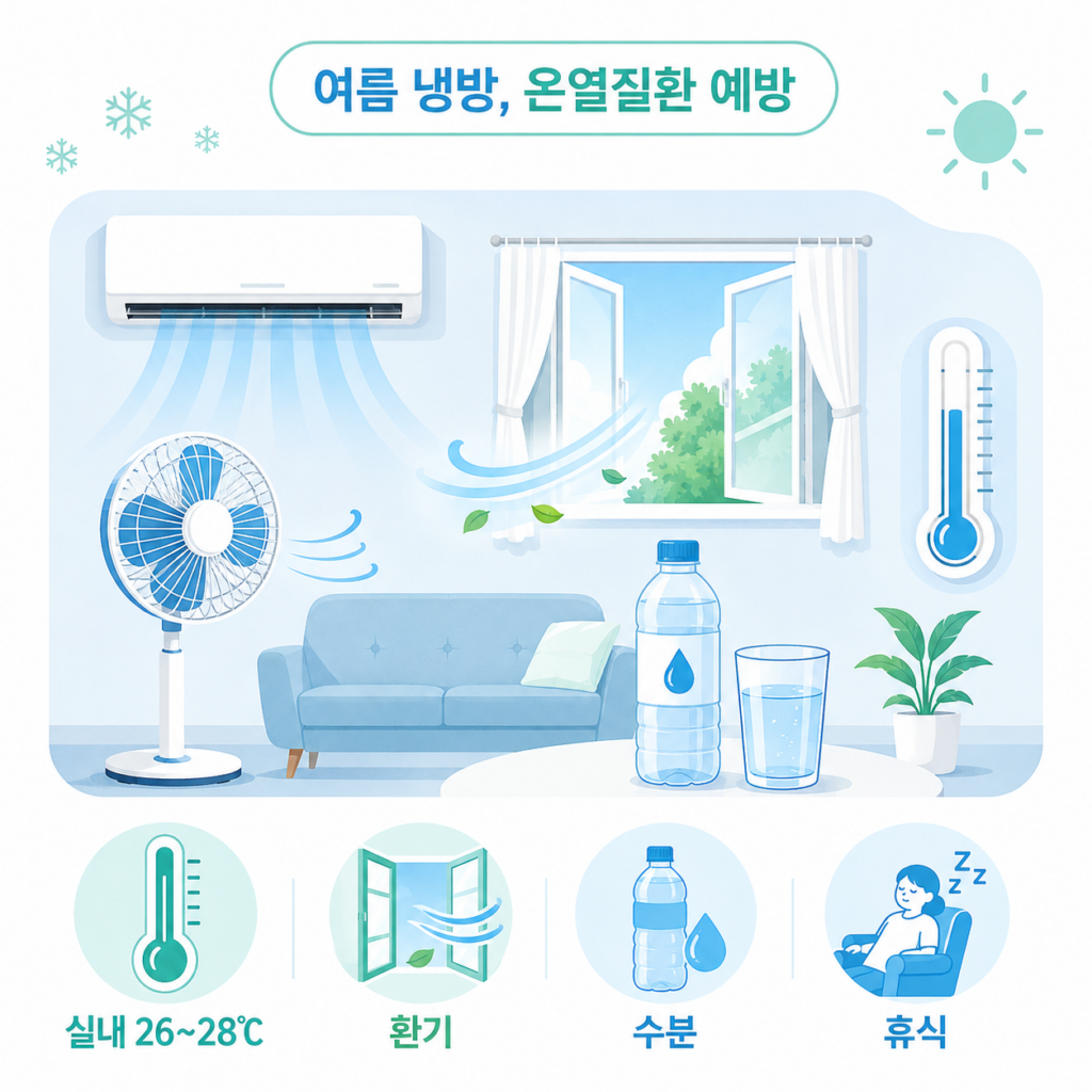 여름 냉방 온열질환 예방 실내 온도 환기 수분 섭취