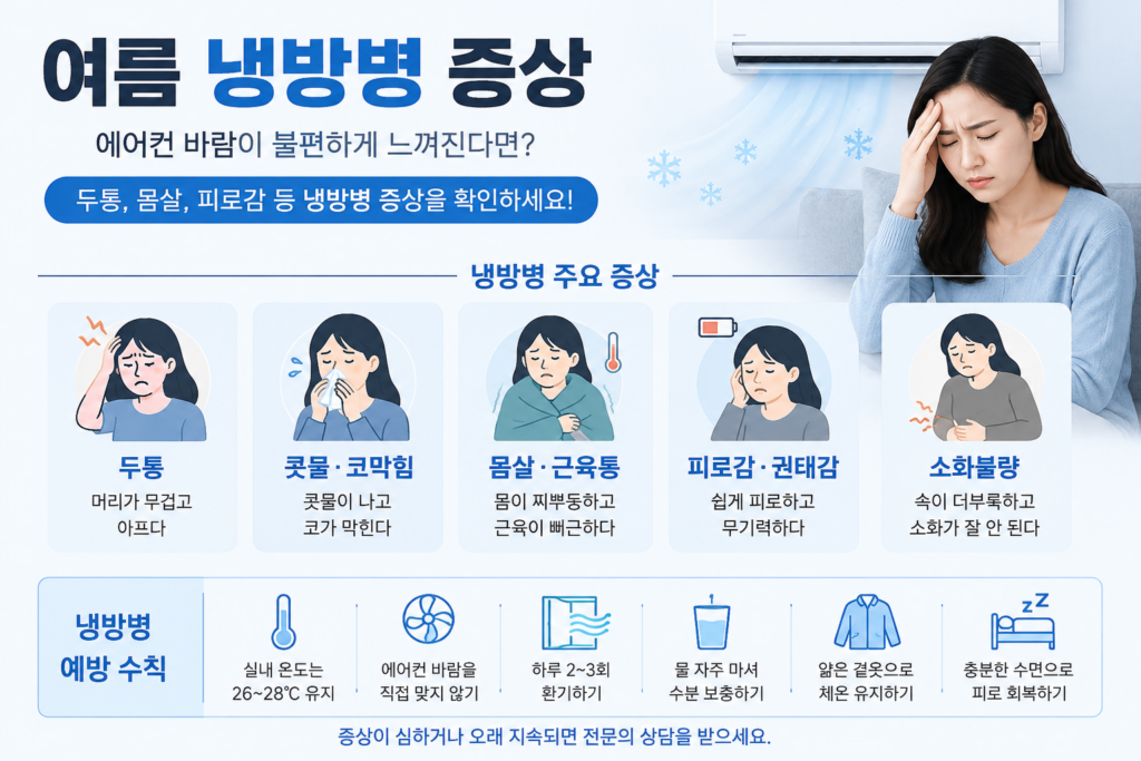 여름 냉방병 증상 에어컨 두통 몸살 피로감