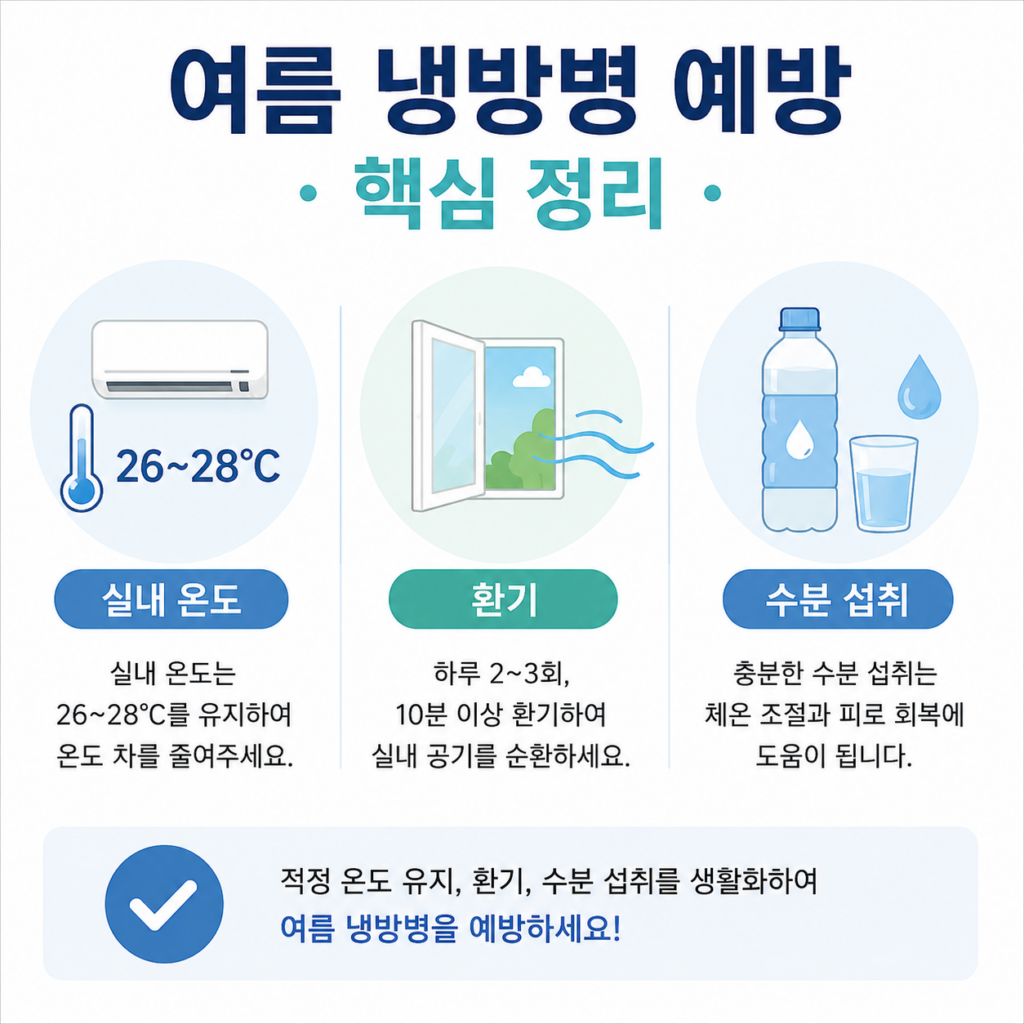 여름 냉방병 예방 핵심 정리 실내 온도 환기 수분 섭취