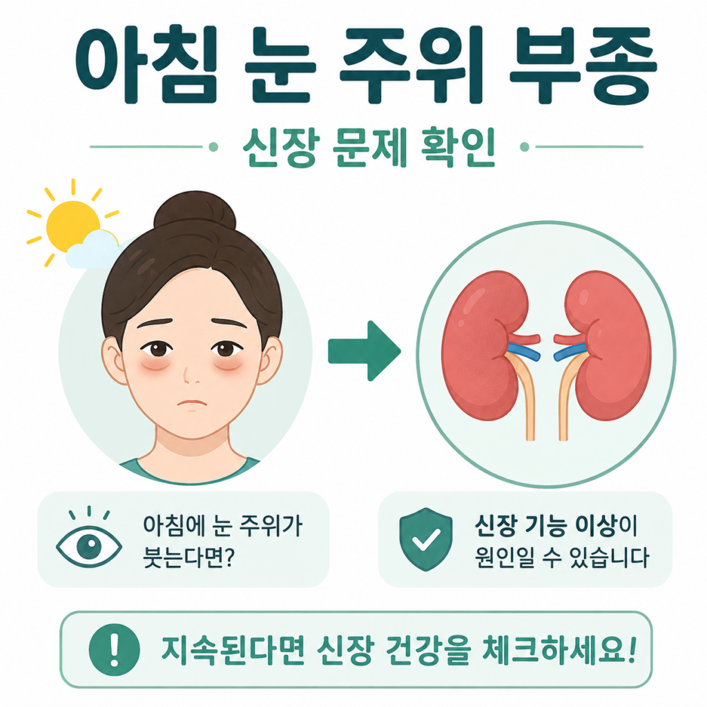 아침 눈 주위 부종 신장 문제 확인