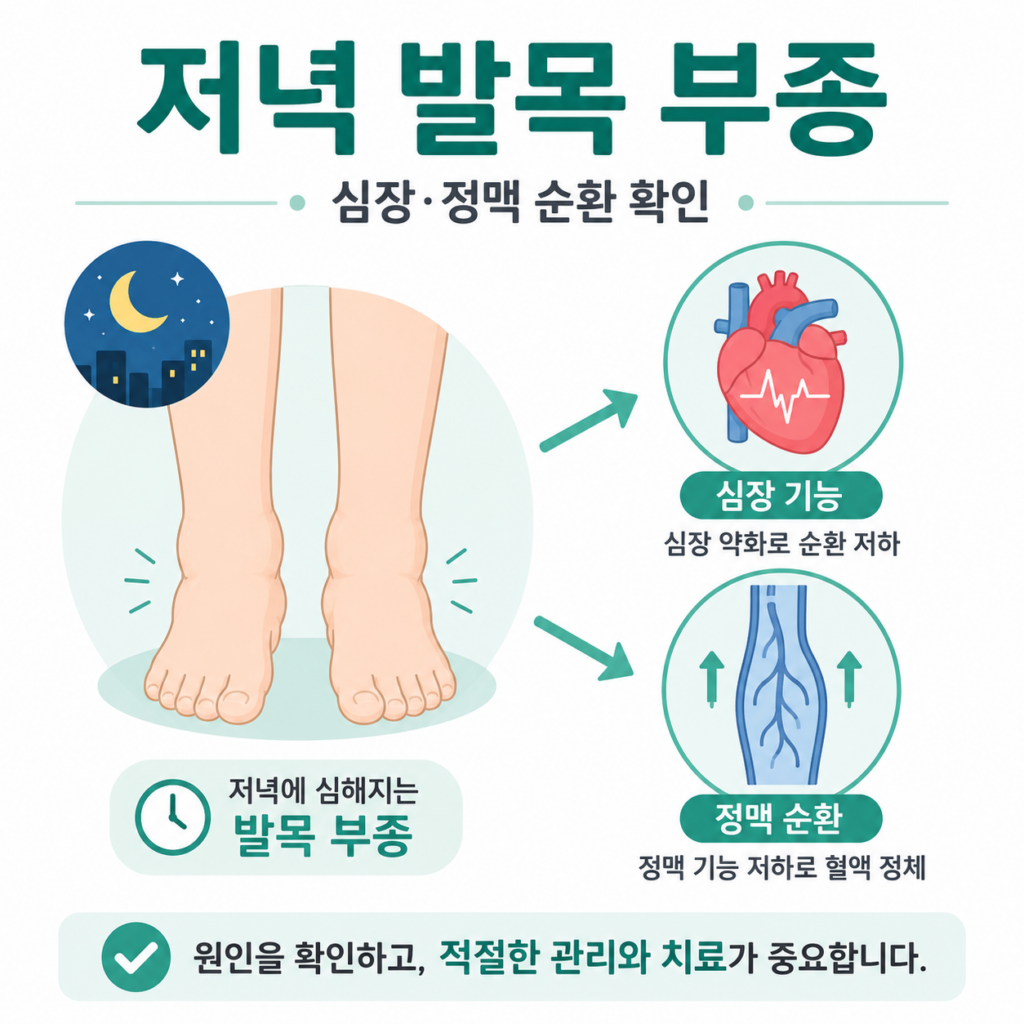 저녁 발목 부종 심장 정맥 순환 문제