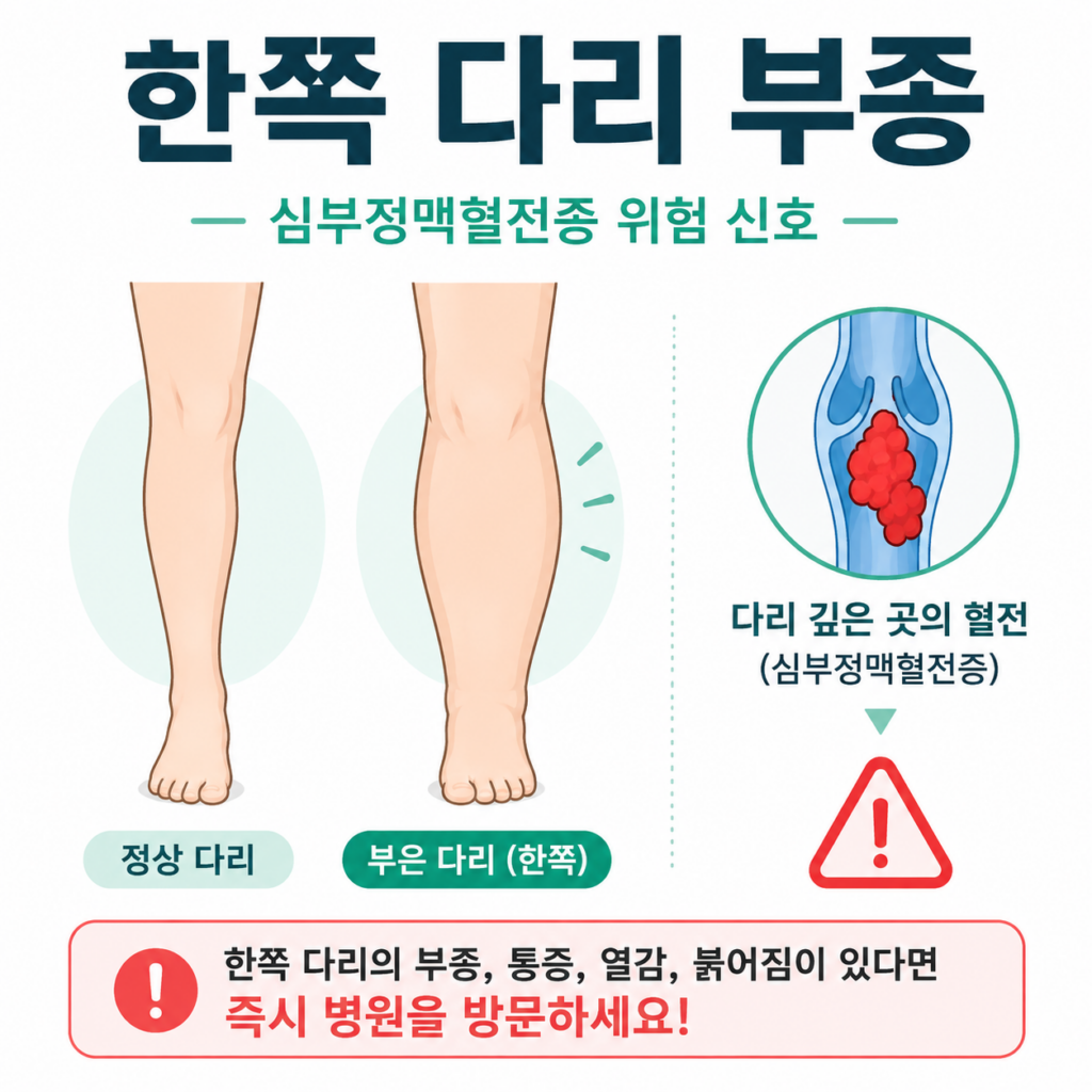 한쪽 다리 부종 심부정맥혈전증 위험 신호