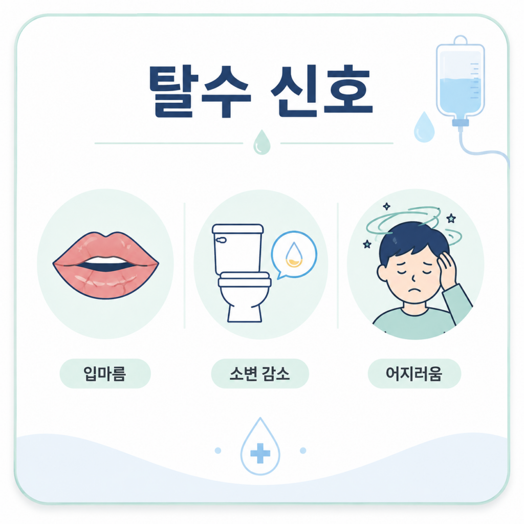 감기수액 탈수 신호 입마름 소변 감소 어지러움