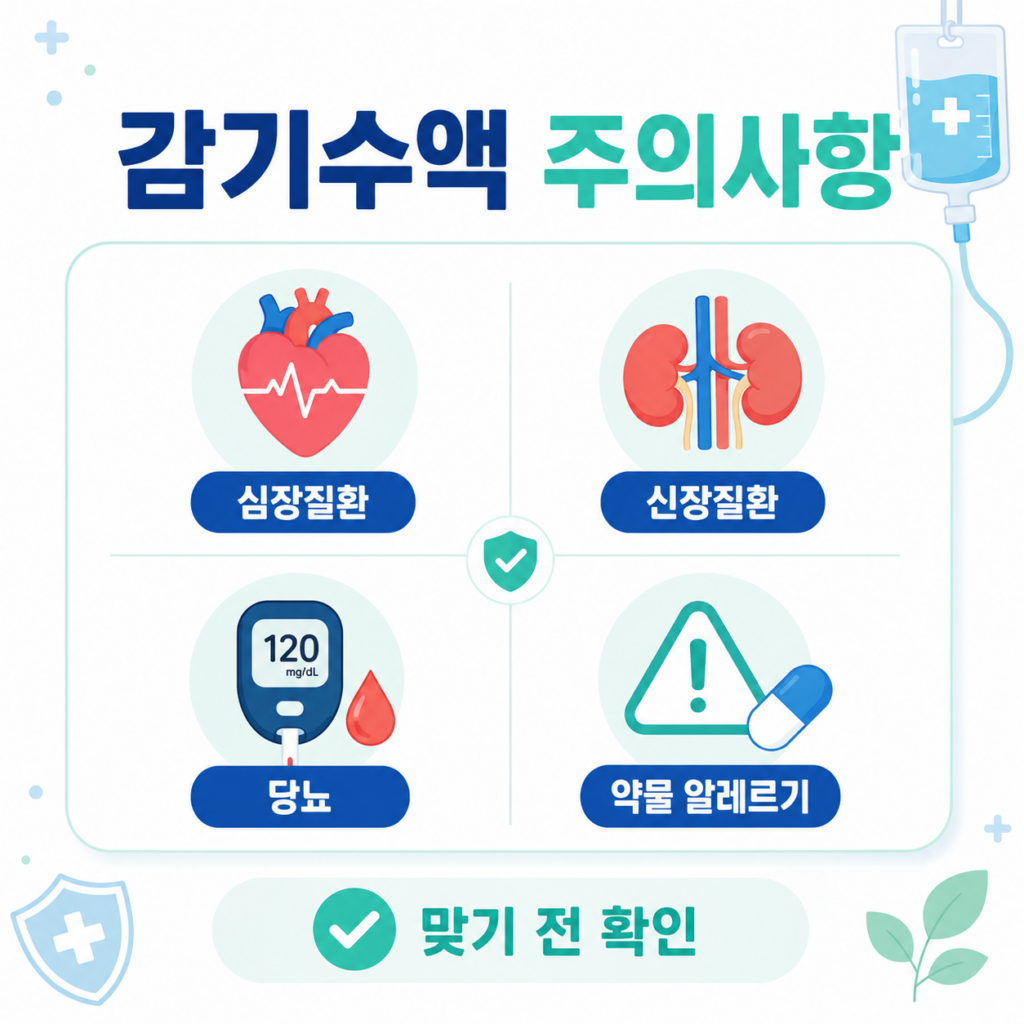 감기수액 주의사항 심장질환 신장질환 당뇨 약물 알레르기