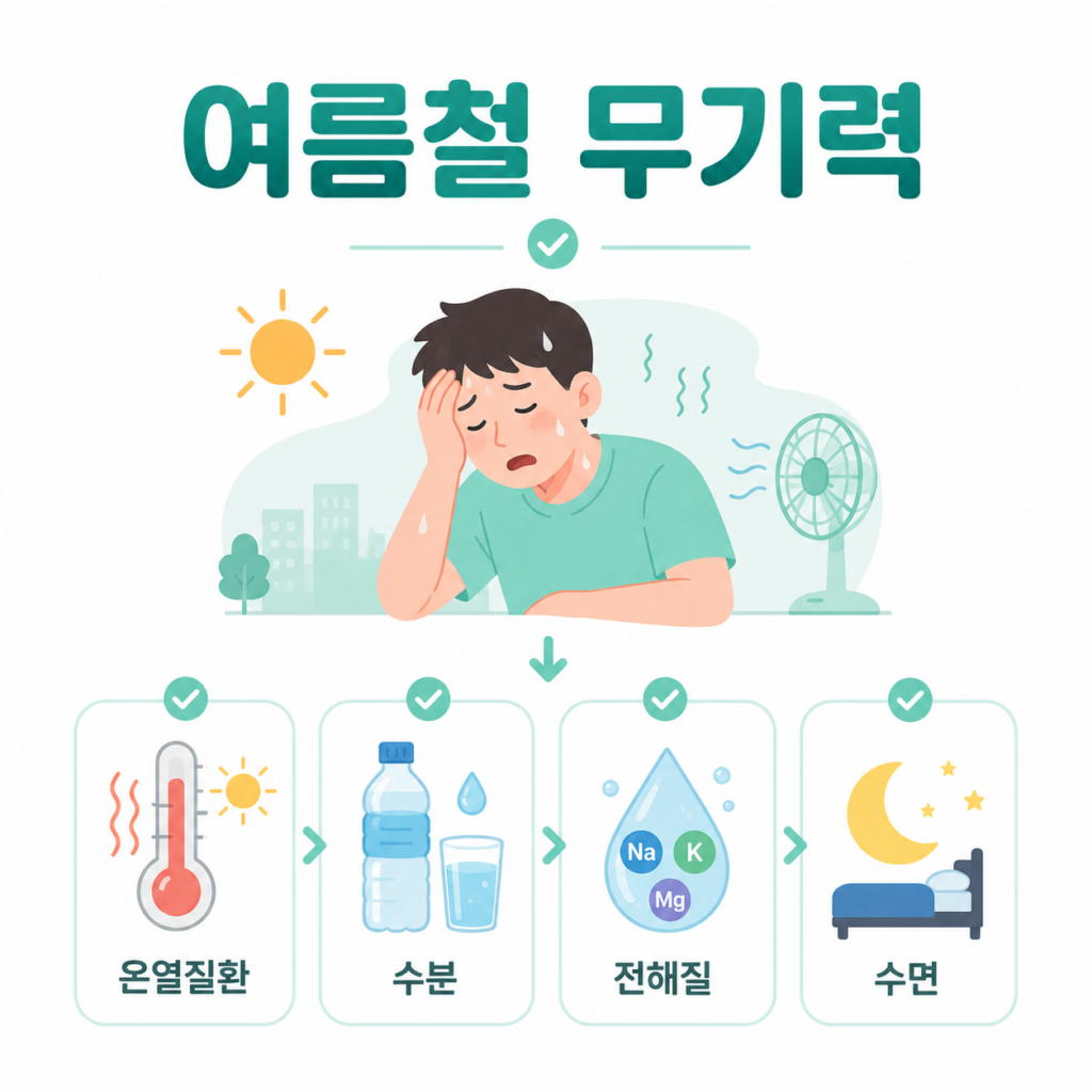 여름철 무기력 온열질환 수분 전해질 수면 점검
