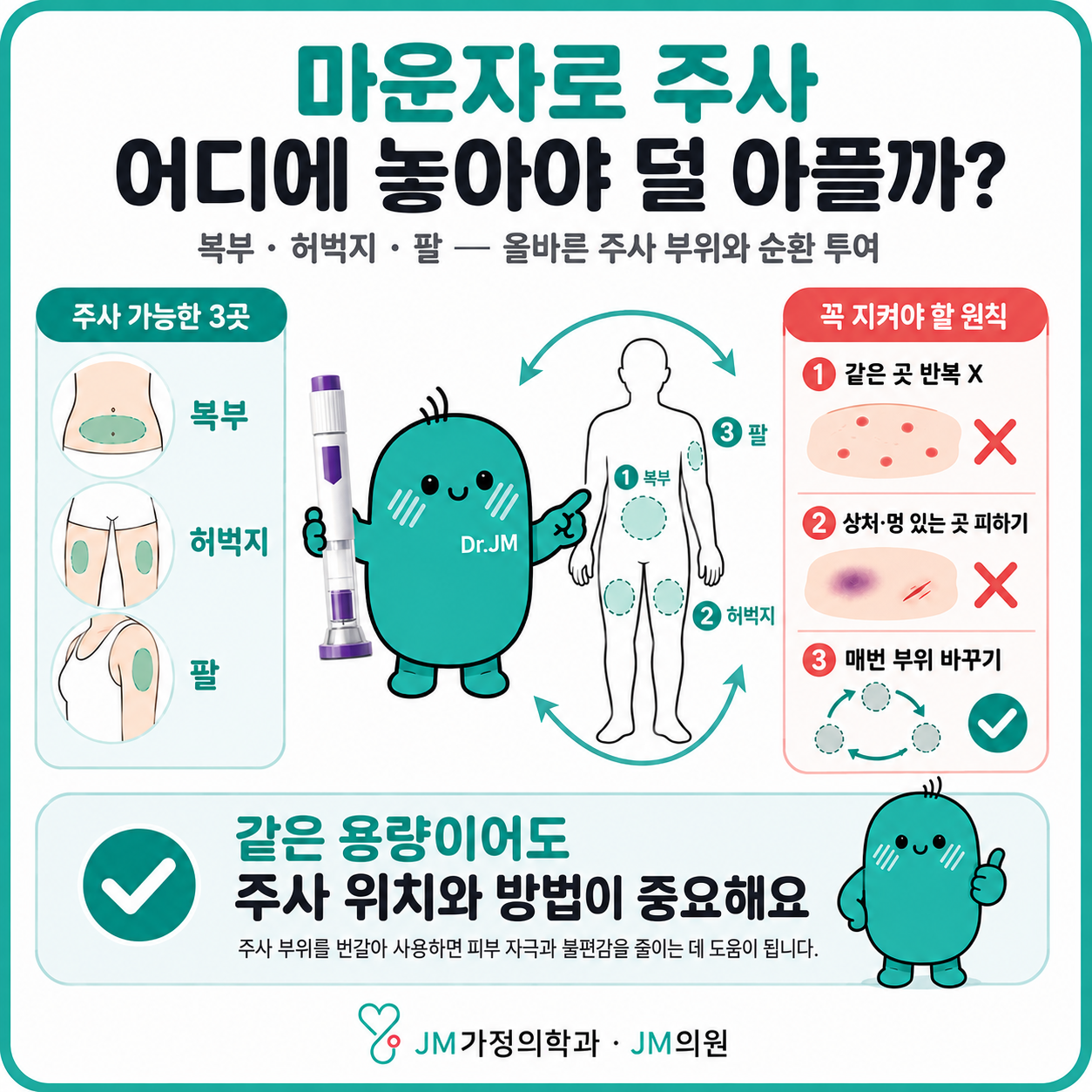 마운자로 주사부위 3곳 한 장 정리