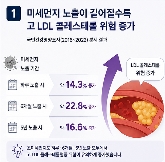 미세먼지 고 LDL 콜레스테롤 위험 증가