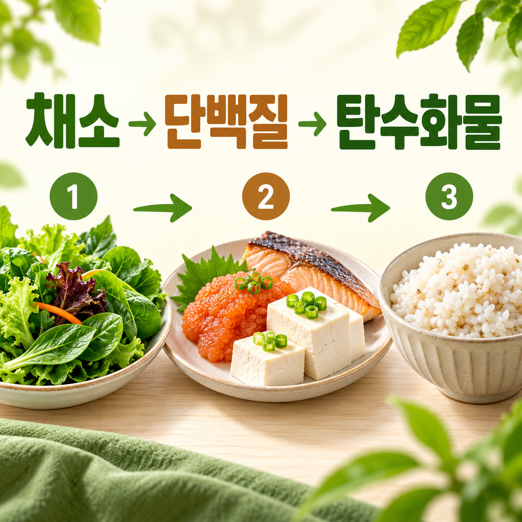 채소 단백질 탄수화물 순서로 먹는 거꾸로 식사법